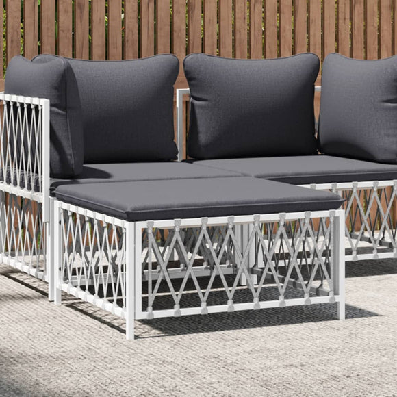 NNEVL Garden Footstool with Cushion White Woven Fabric