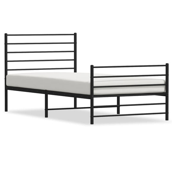 NNEVL Metal Bed Frame with Headboard and Footboard Black 106x203 cm King Single Size