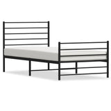 NNEVL Metal Bed Frame with Headboard and Footboard Black 106x203 cm King Single Size