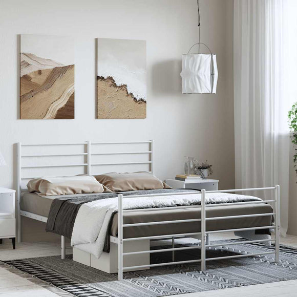 NNEVL Metal Bed Frame without Mattress with Footboard White 150x200 cm