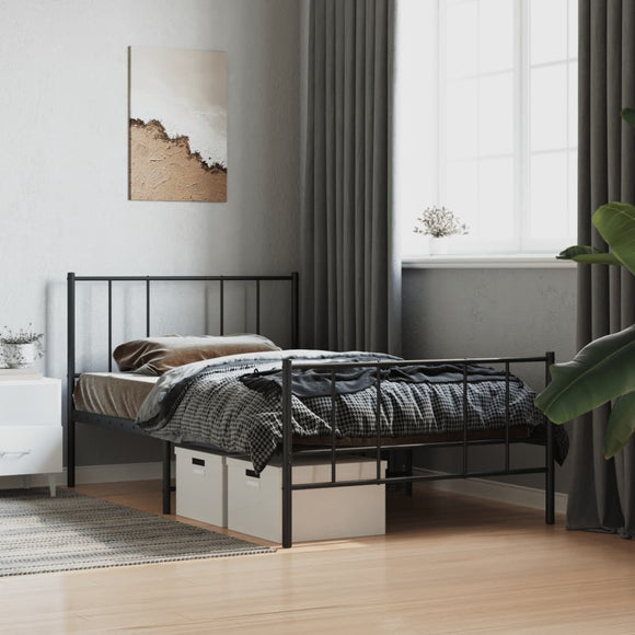 NNEVL Metal Bed Frame without Mattress with Footboard Black 107x203 cm King Single
