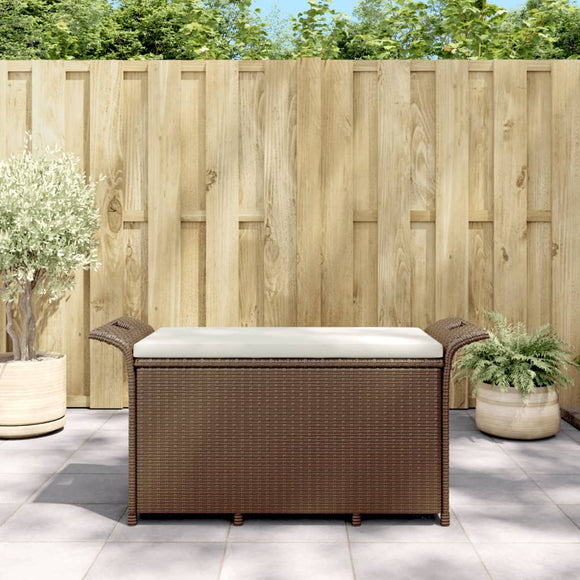 NNEVL Garden Bench with Cushion Brown 116x46x57 cm Poly Rattan