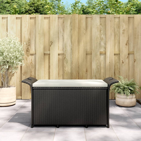 NNEVL Garden Bench with Cushion Black 116x46x57 cm Poly Rattan