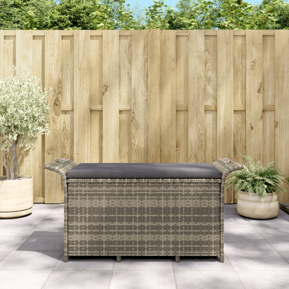 NNEVL Garden Bench with Cushion Grey 116x46x57 cm Poly Rattan
