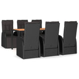 NNEVL 7 Piece Garden Dining Set Black Poly Rattan&Solid Wood Acacia