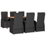 NNEVL 7 Piece Garden Dining Set Black Poly Rattan&Solid Wood Acacia