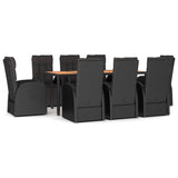 NNEVL 9 Piece Garden Dining Set Black Poly Rattan&Solid Wood Acacia