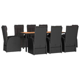 NNEVL 9 Piece Garden Dining Set Black Poly Rattan&Solid Wood Acacia