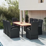 NNEVL 9 Piece Garden Dining Set Black Poly Rattan&Solid Wood Acacia