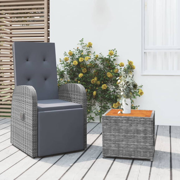 NNEVL 2 Piece Garden Lounge Set Grey Poly Rattan&Solid Wood Acacia
