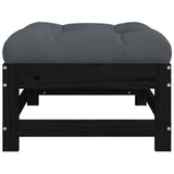 NNEVL Garden Footstool with Cushion Black Solid Wood Pine