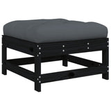 NNEVL Garden Footstool with Cushion Black Solid Wood Pine