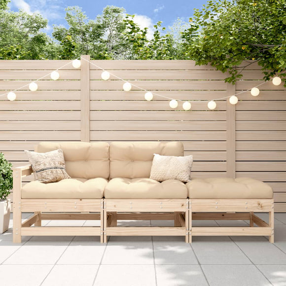 NNEVL 3 Piece Garden Lounge Set with Cushions Solid Wood