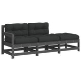 NNEVL 3 Piece Garden Lounge Set with Cushions Grey Solid Wood
