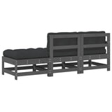 NNEVL 3 Piece Garden Lounge Set with Cushions Grey Solid Wood