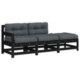 NNEVL 3 Piece Garden Lounge Set with Cushions Black Solid Wood