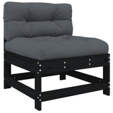 NNEVL 3 Piece Garden Lounge Set with Cushions Black Solid Wood