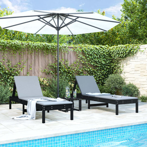 NNEVL Sun Loungers 2 pcs Black 199.5x60x74 cm Solid Wood Pine