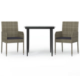 NNEVL 3 Piece Garden Dining Set with Cushions Black and Grey Poly Rattan
