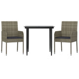 NNEVL 3 Piece Garden Dining Set with Cushions Black and Grey Poly Rattan