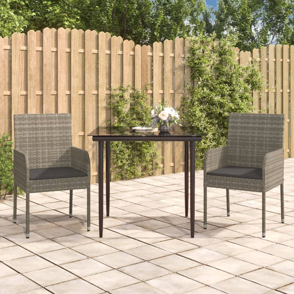 NNEVL 3 Piece Garden Dining Set with Cushions Black and Grey Poly Rattan