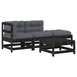 NNEVL 4 Piece Garden Lounge Set with Cushions Black Solid Wood