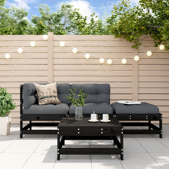 NNEVL 4 Piece Garden Lounge Set with Cushions Black Solid Wood
