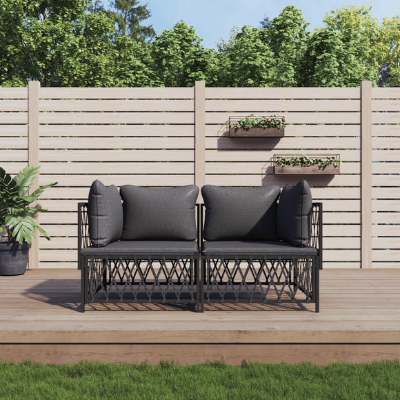 NNEVL 2 Piece Garden Lounge Set with Cushions Anthracite Steel