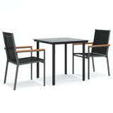 NNEVL 3 Piece Garden Dining Set Black Textilene and Steel