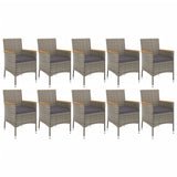 NNEVL 11 Piece Garden Dining Set with Cushions Grey Poly Rattan