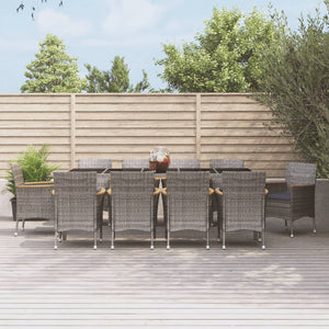NNEVL 11 Piece Garden Dining Set with Cushions Grey Poly Rattan