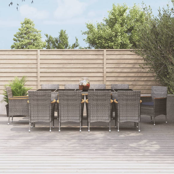 NNEVL 11 Piece Garden Dining Set with Cushions Grey Poly Rattan