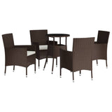 NNEVL 5 Piece Garden Bistro Set with Cushions Brown Poly Rattan