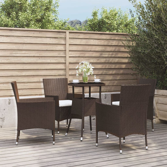 NNEVL 5 Piece Garden Bistro Set with Cushions Brown Poly Rattan
