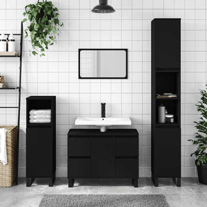 NNEVL Bathroom Cabinet Black 80x33x60 cm Engineered Wood