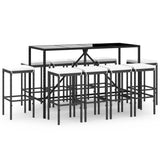 NNEVL 11 Piece Garden Bar Set with Cushions Black Poly Rattan