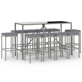 NNEVL 11 Piece Garden Bar Set with Cushions Grey Poly Rattan