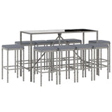 NNEVL 11 Piece Garden Bar Set with Cushions Grey Poly Rattan