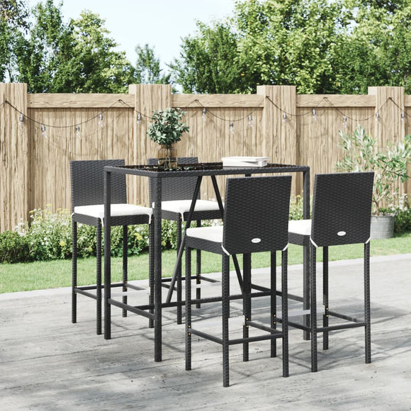 NNEVL 5 Piece Outdoor Bar Set with Cushions Black Poly Rattan