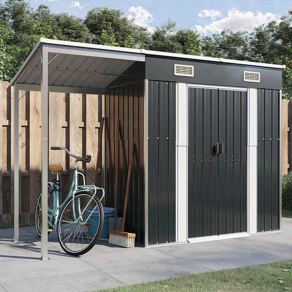NNEVL Garden Shed with Extended Roof Anthracite 277x110.5x181 cm Steel