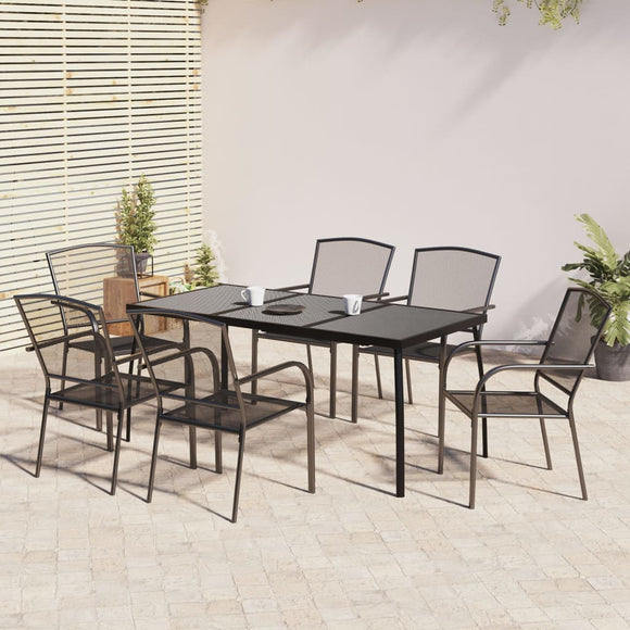 NNEVL 7 Piece Garden Dining Set Anthracite Steel