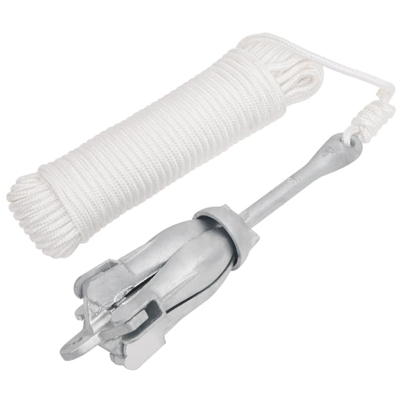 NNEVL Folding Anchor with Rope Silver 6 kg Malleable Iron