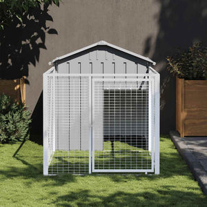 NNEVL Dog House with Run Light Grey 117x201x123 cm Galvanised Steel