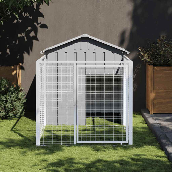 NNEVL Dog House with Run Light Grey 117x201x123 cm Galvanised Steel