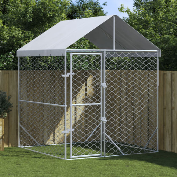 NNEVL Outdoor Dog Kennel with Roof Silver 2x2x2.5 m Galvanised Steel