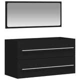 NNEVL Bathroom Cabinet with Mirror Black Engineered Wood