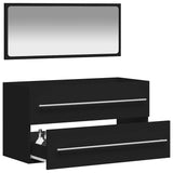 NNEVL Bathroom Cabinet with Mirror Black Engineered Wood