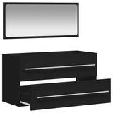 NNEVL Bathroom Cabinet with Mirror Black Engineered Wood