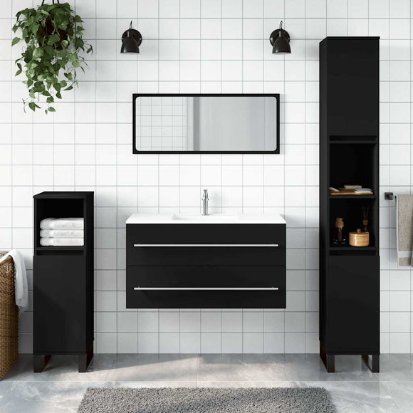NNEVL Bathroom Cabinet with Mirror Black Engineered Wood