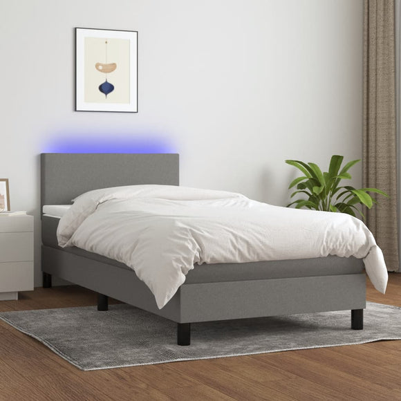 NNEVL Box Spring Bed with Mattress&LED Dark Grey 100x200cm Fabric